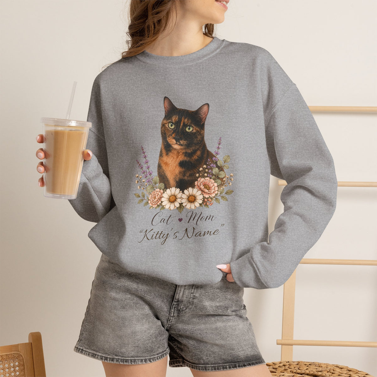Personalized Tortoiseshell Cat Mom Gildan® Sweatshirt