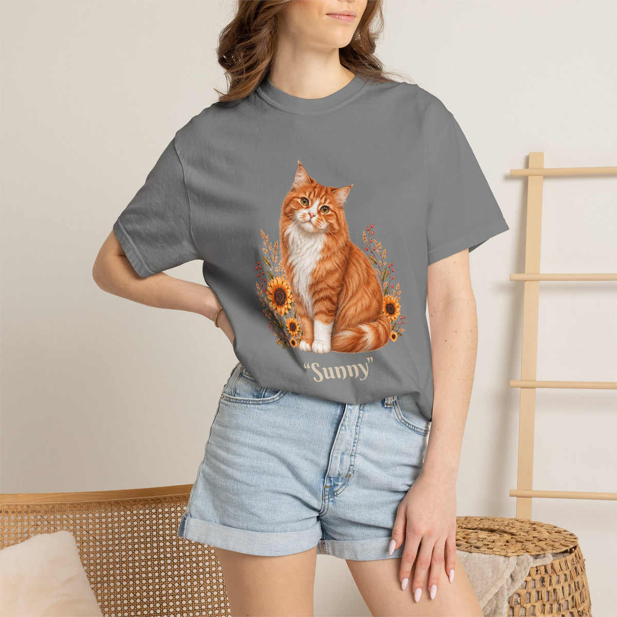 Personalized Maine Coon Cat Sunflower Comfort Colors® T-Shirt