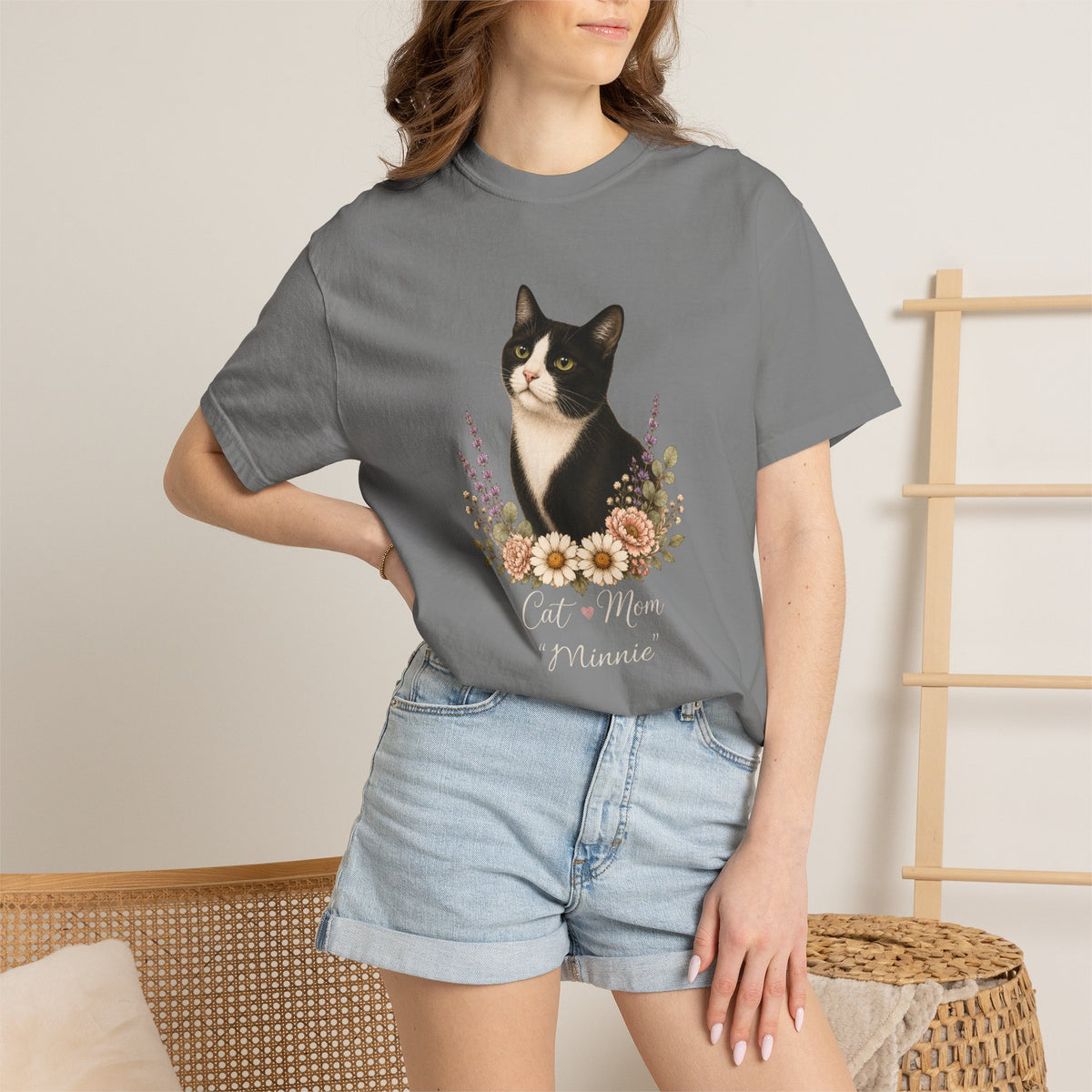 Personalized Tuxedo Cat Mom Comfort Colors® T-Shirt