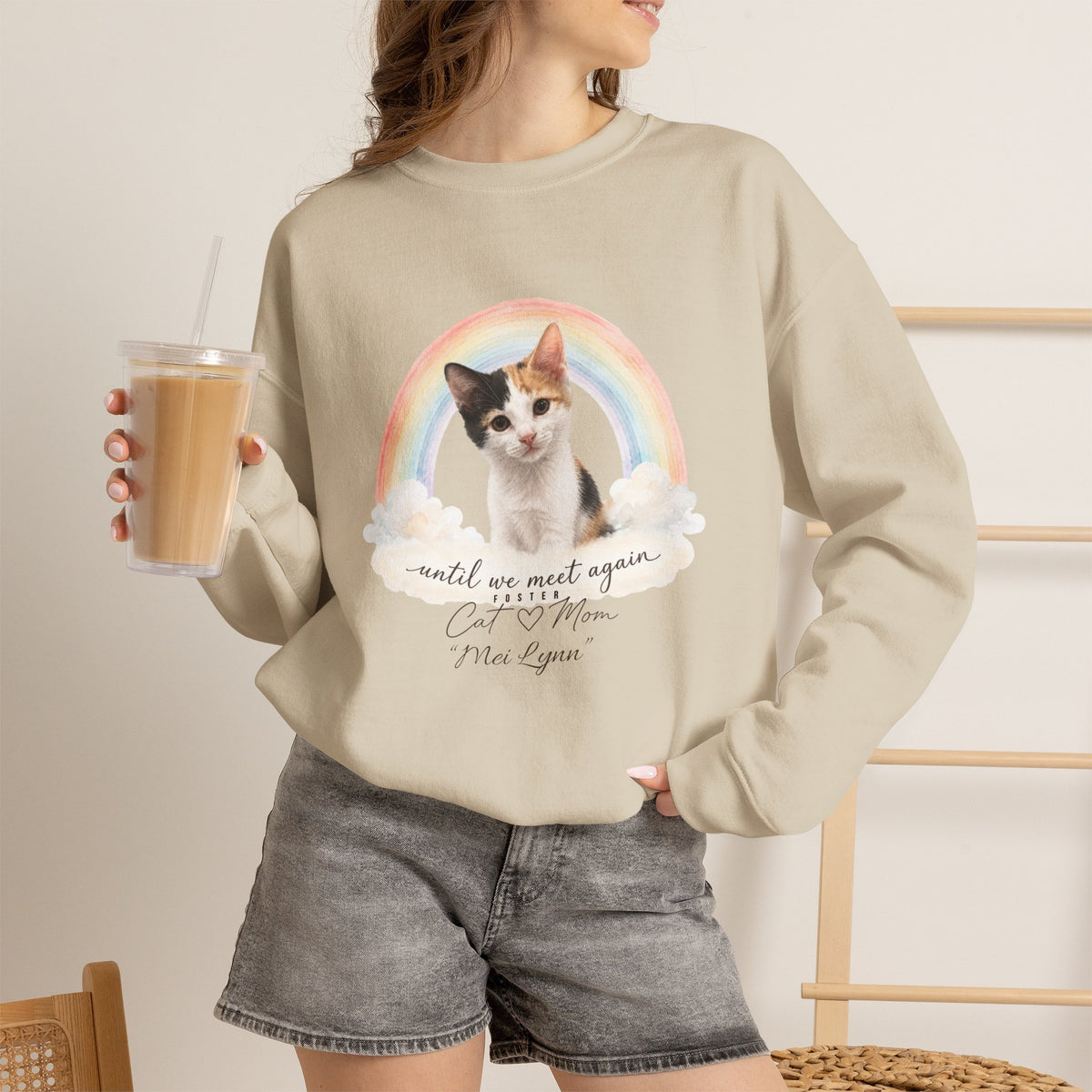 Personalized Rainbow Memorial Foster Cat Mom Gildan® Sweatshirt