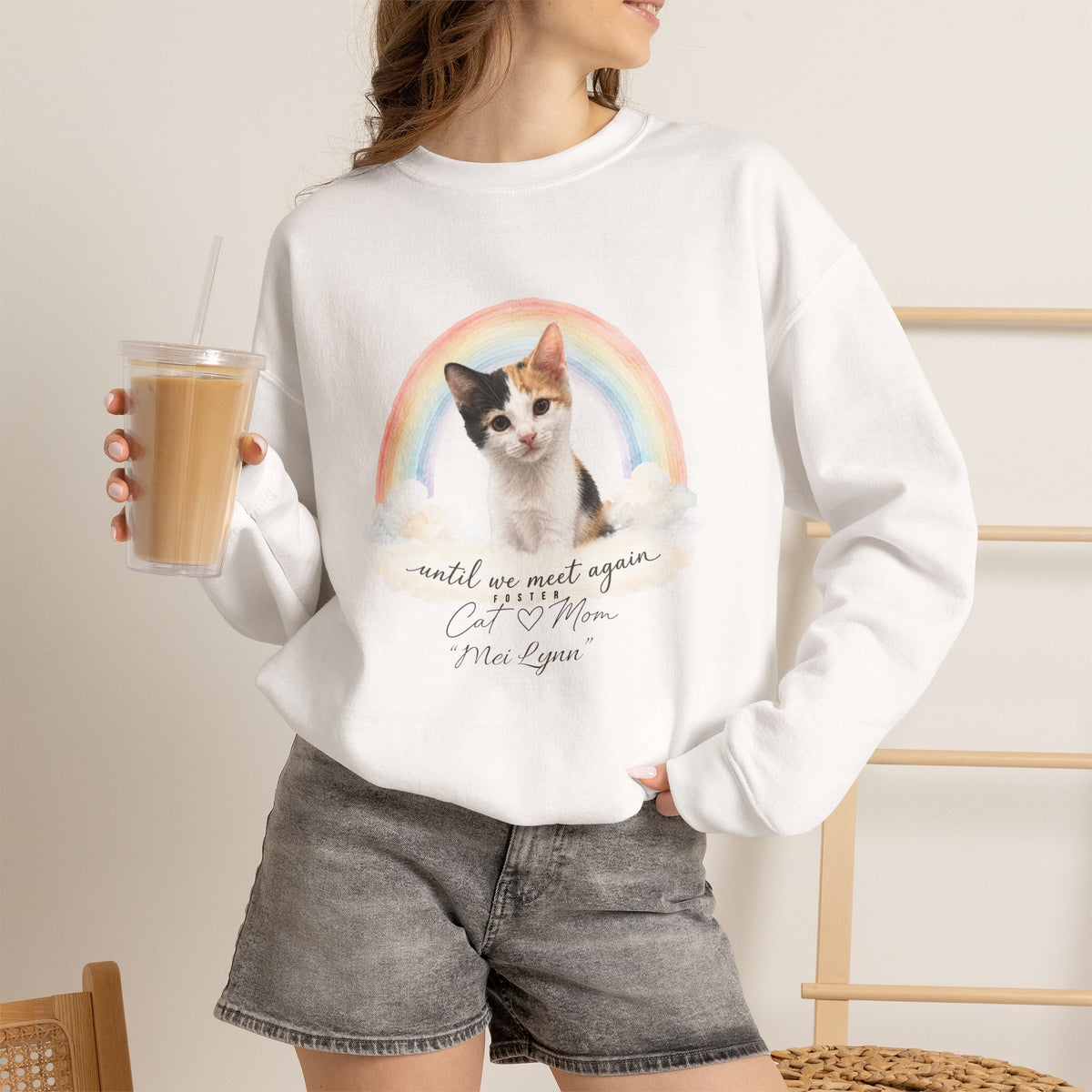 Personalized Rainbow Memorial Foster Cat Mom Gildan® Sweatshirt