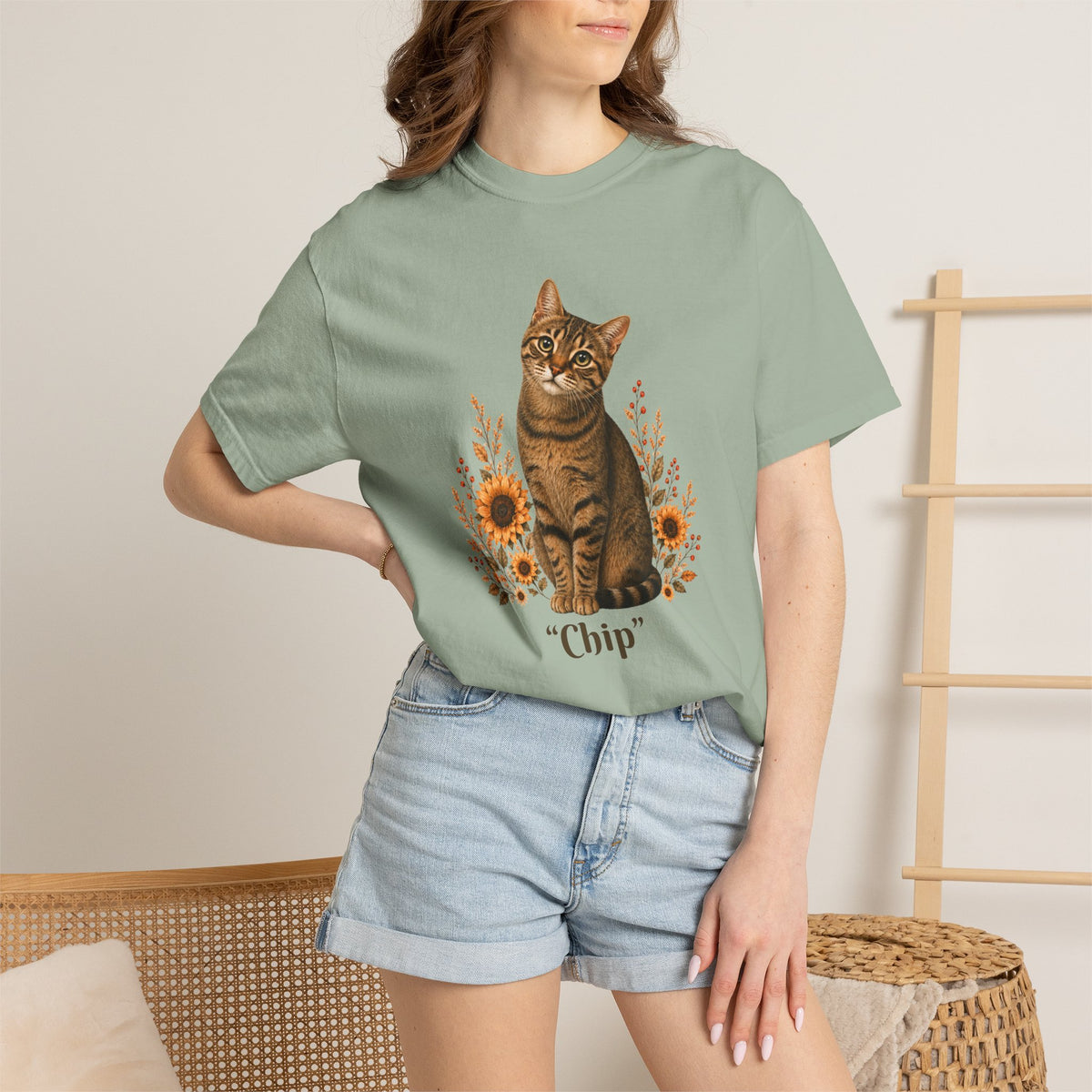 Personalized Tabby Cat Sunflower Comfort Colors® T-Shirt