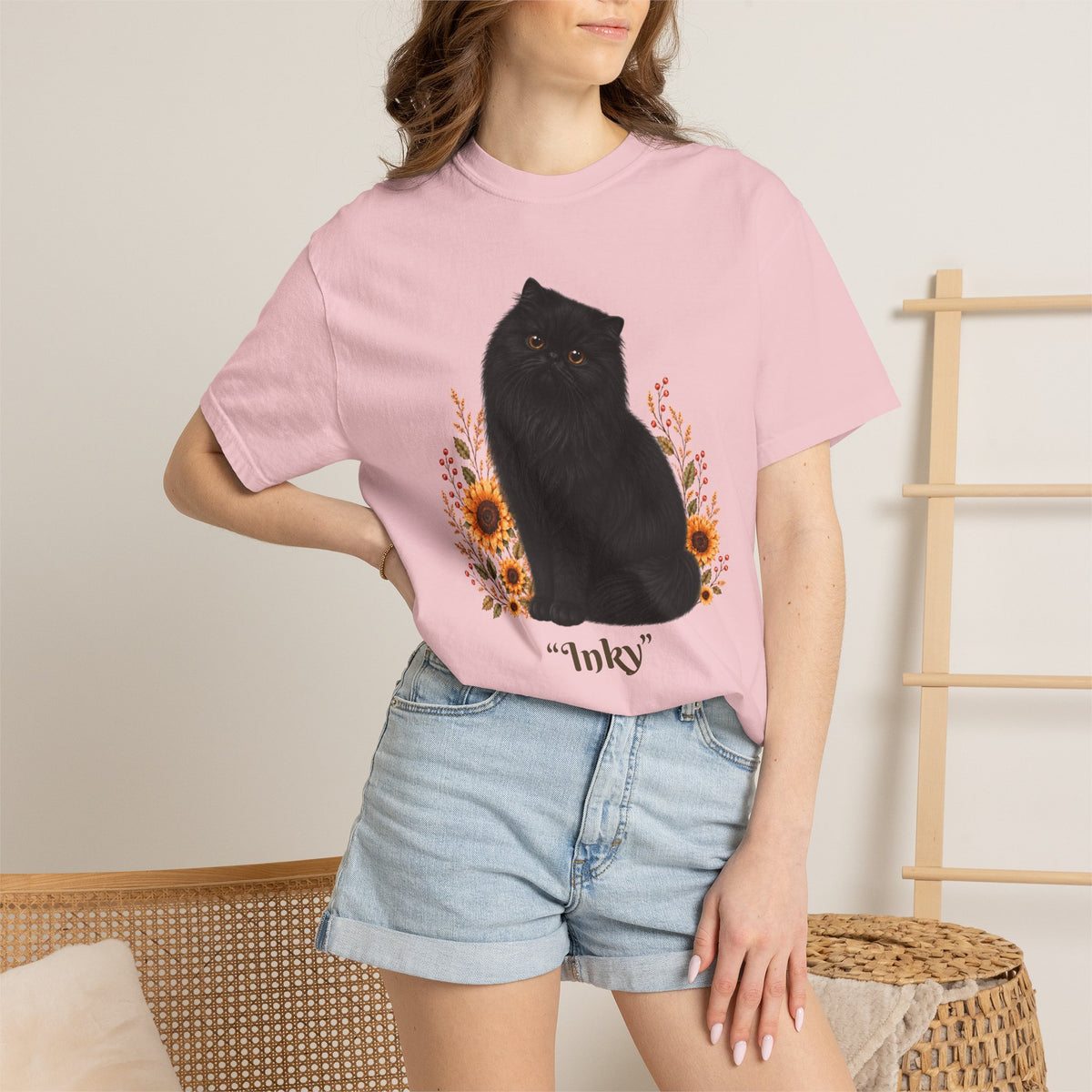 Personalized Black Persian Cat Sunflower Comfort Colors® T-Shirt