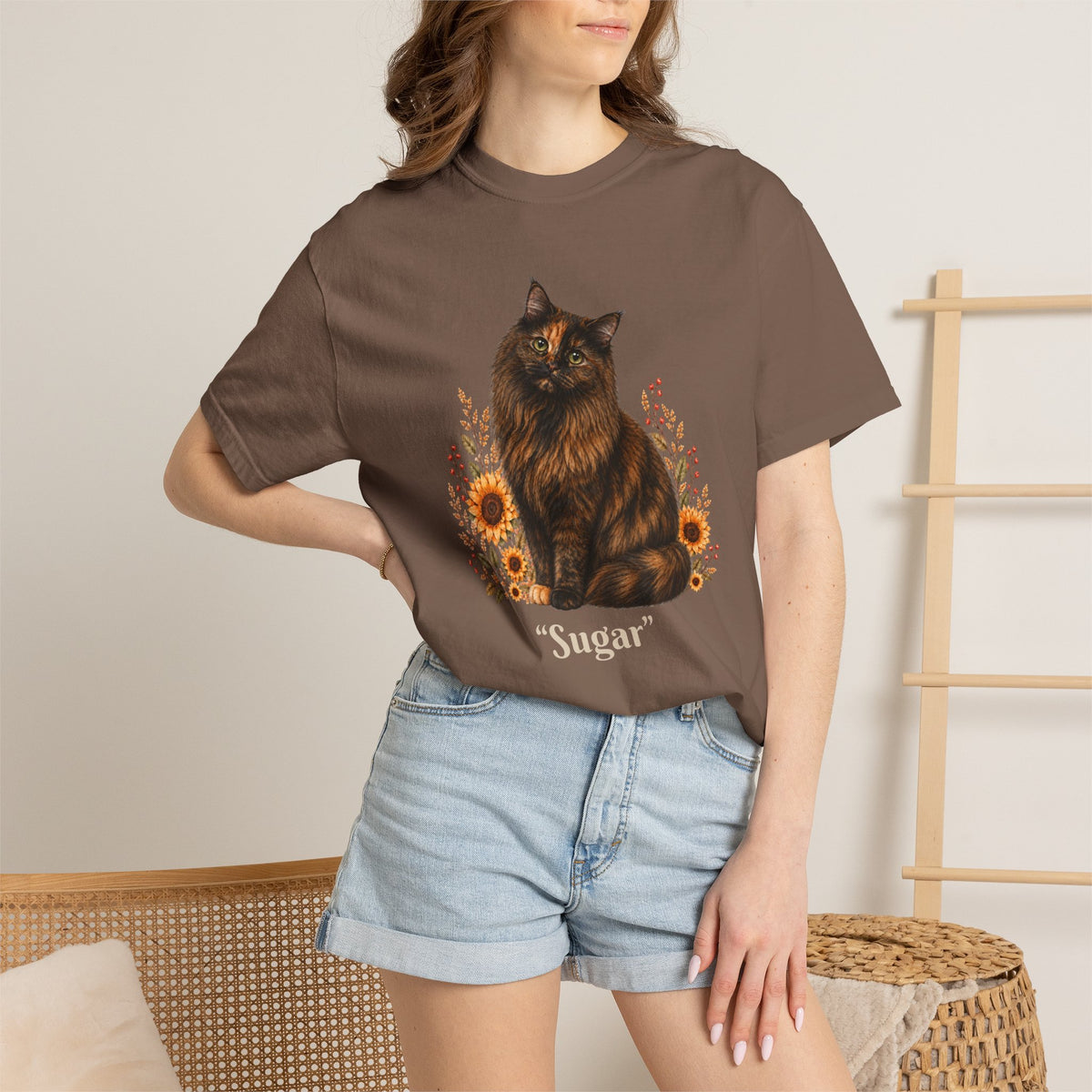 Personalized Tortoiseshell Cat  Sunflower Comfort Colors® T-Shirt