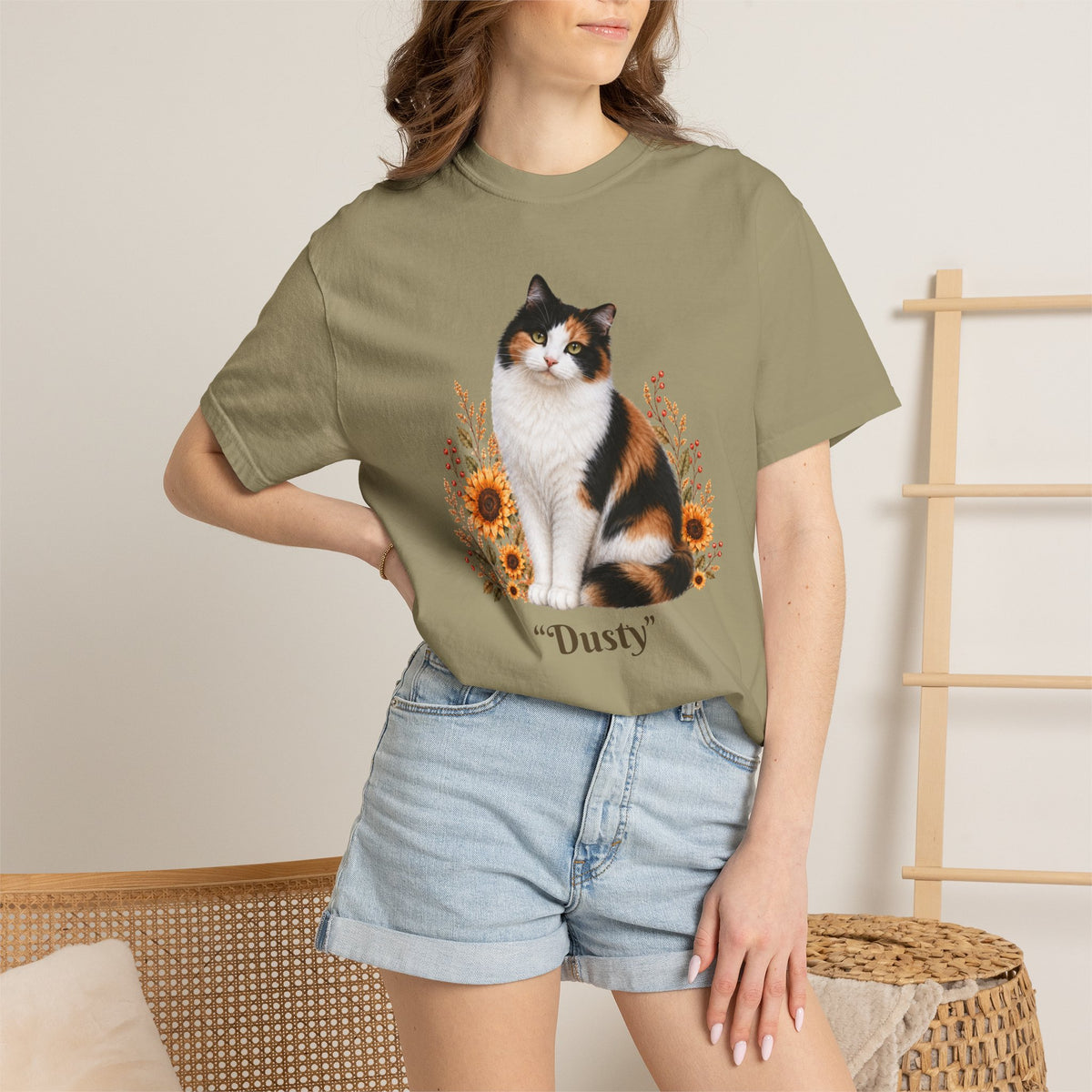 Personalized Calico Cat Sunflower Comfort Colors® T-Shirt