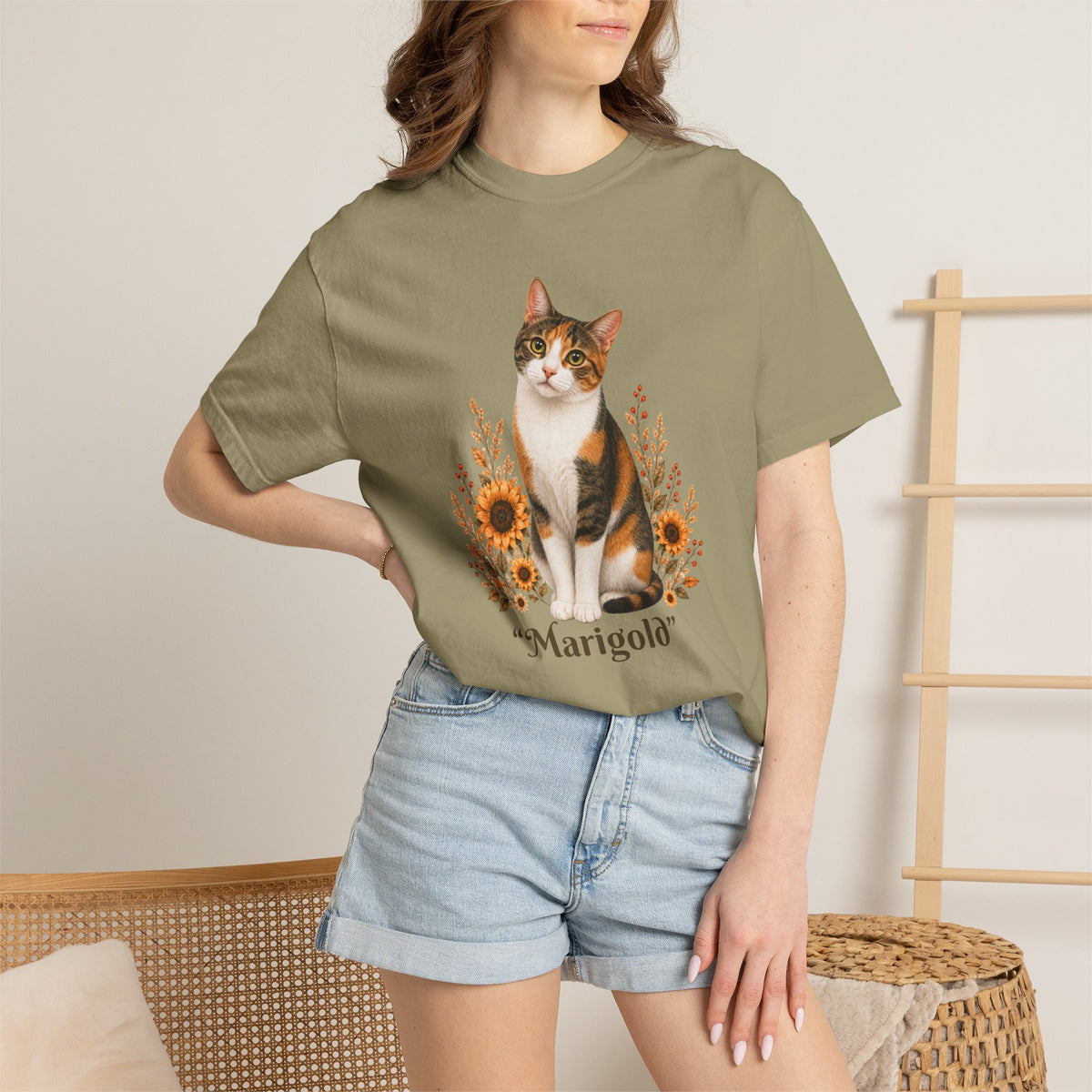 Personalized Calico Cat Sunflower Comfort Colors® T-Shirt