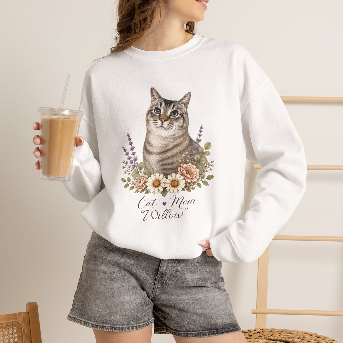 Personalized Blue-Lynx Cat Mom Gildan® Sweatshirt