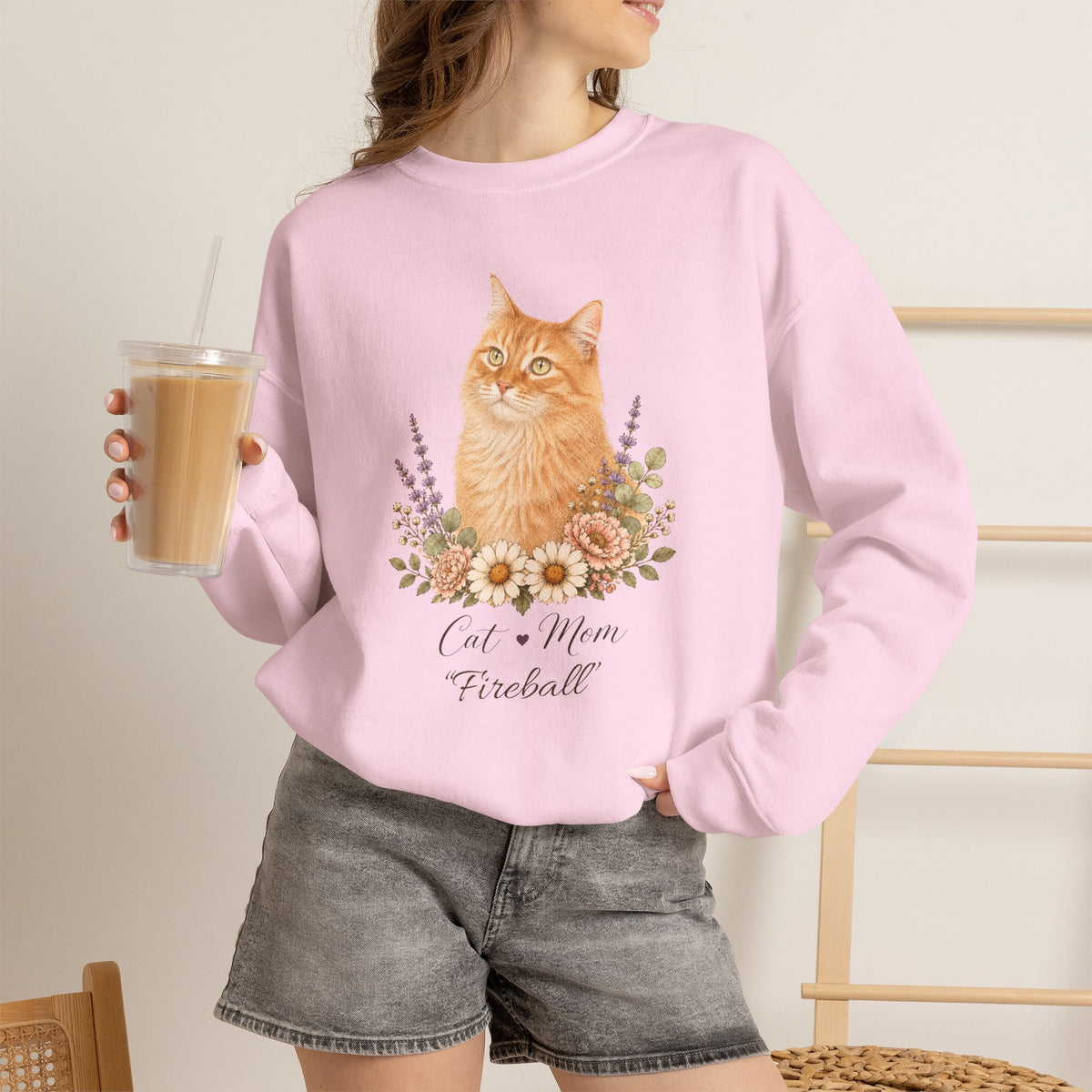 Personalized Orange Ginger Cat Mom Gildan® Sweatshirt