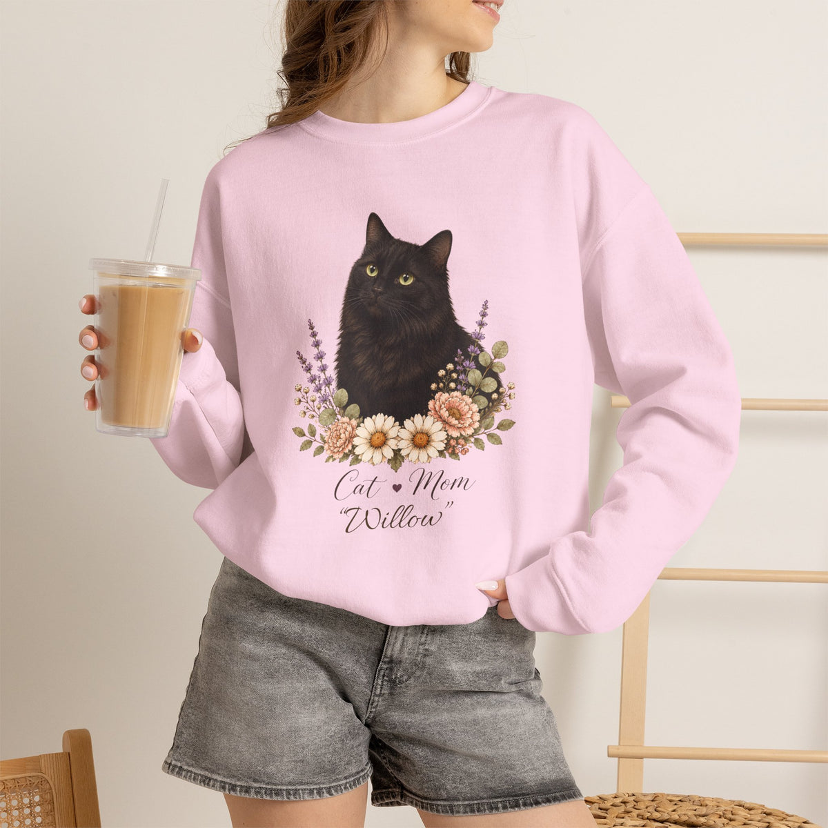 Personalized Black Cat Mom Gildan® Sweatshirt