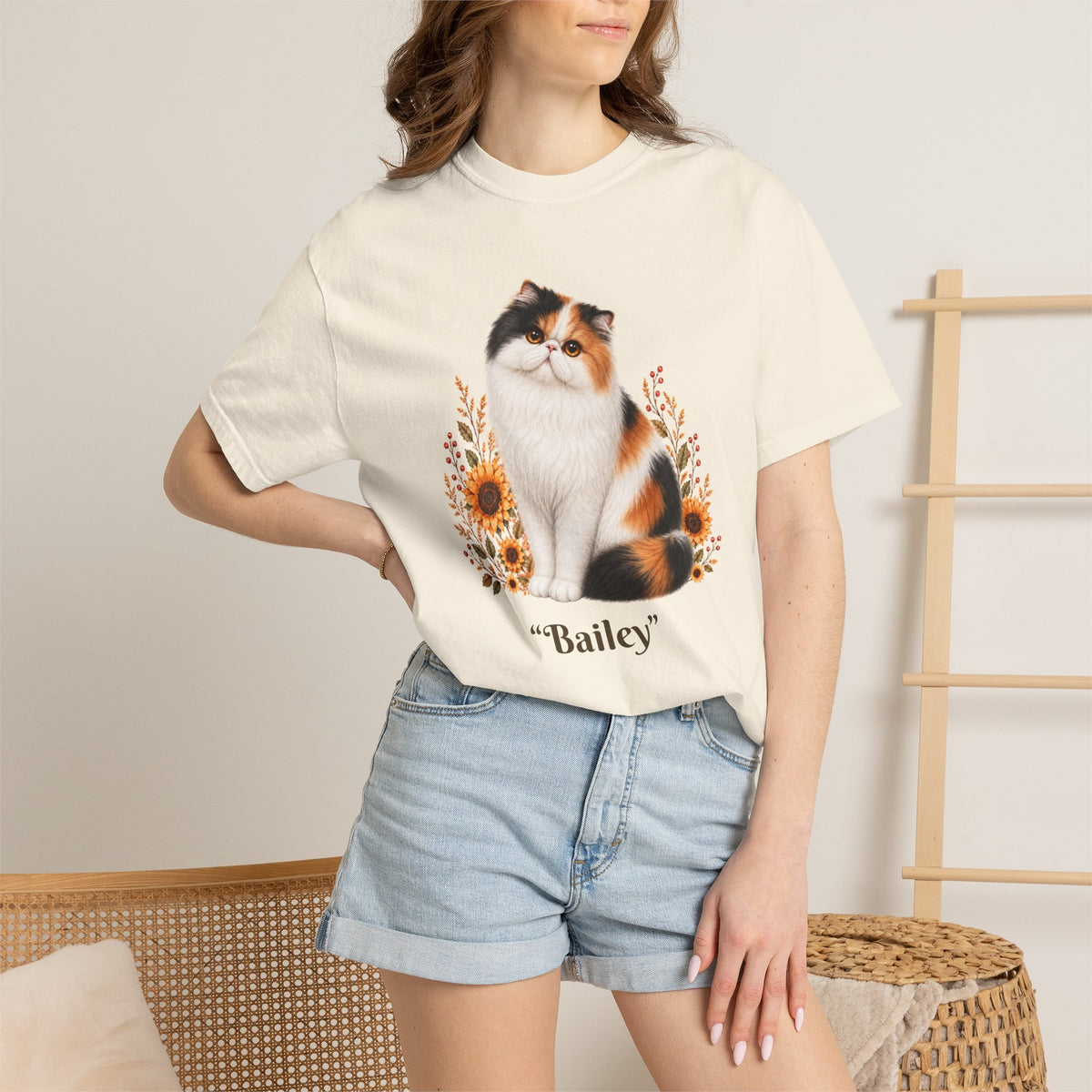 Personalized Calico Persian Cat Sunflower Comfort Colors® T-Shirt