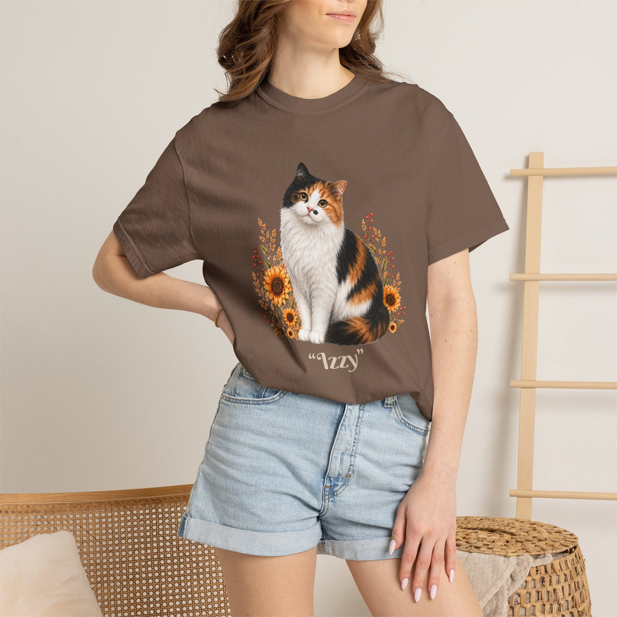 Personalized Calico Cat Sunflower Comfort Colors® T-Shirt