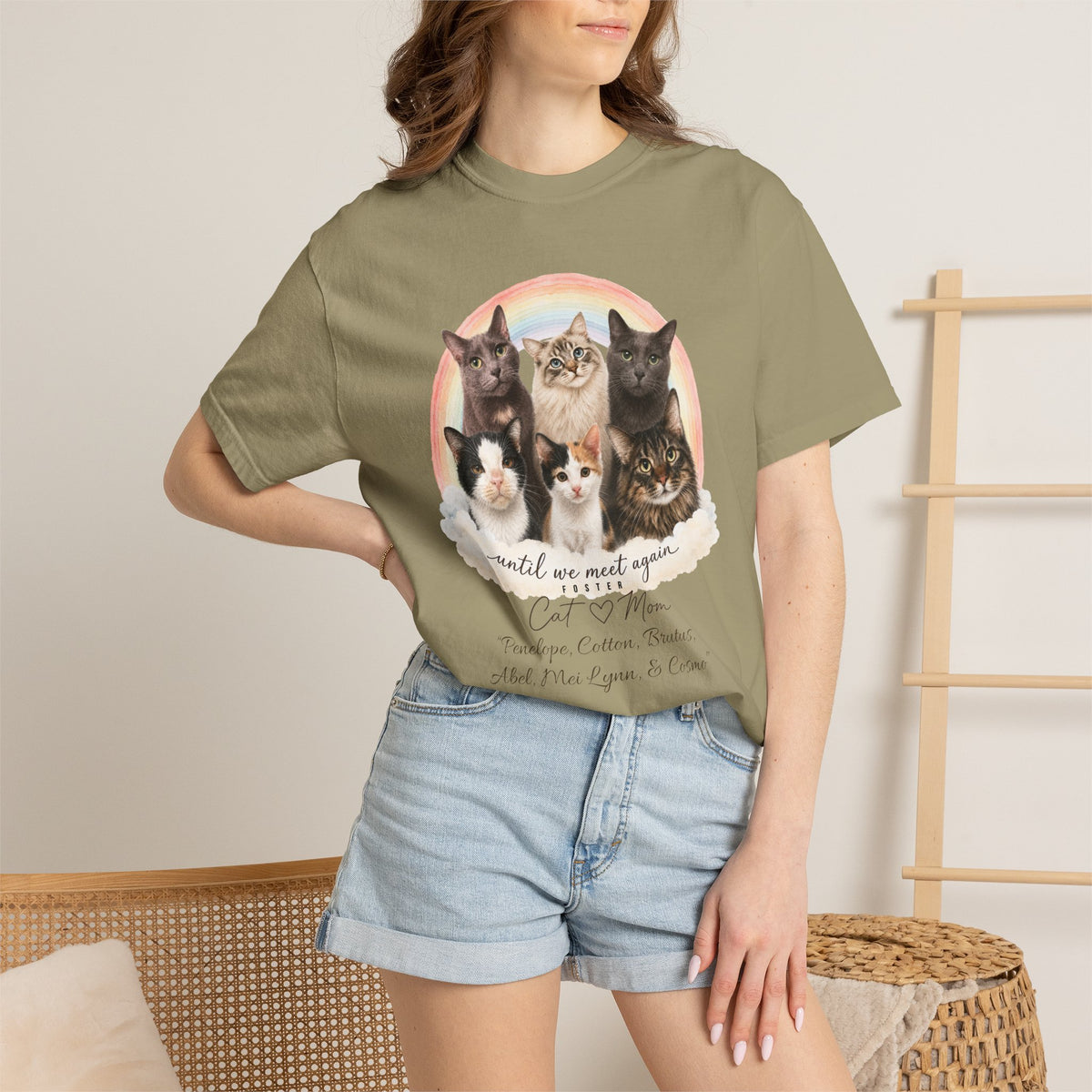 Personalized Rainbow Memorial Foster Cat Mom Comfort Colors® T-Shirt