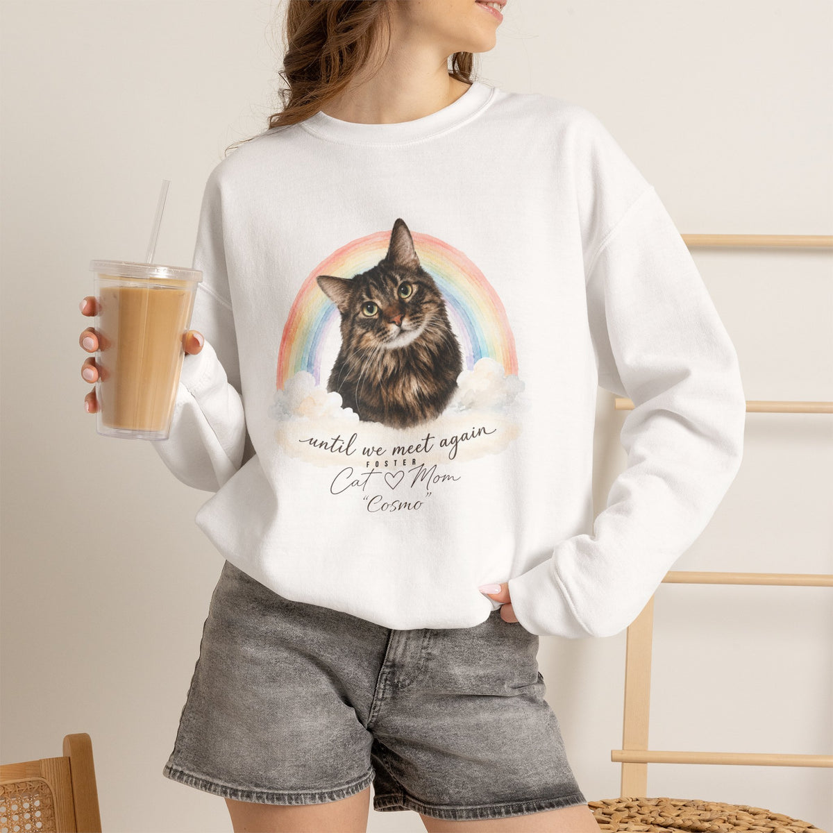Personalized Rainbow Memorial Foster Cat Mom Gildan® Sweatshirt
