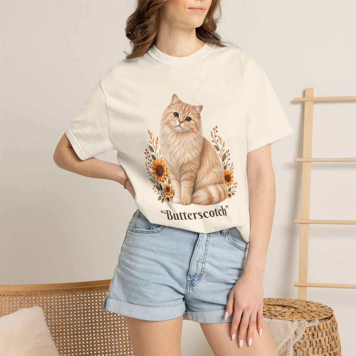 Personalized Cream Tabby Cat  Sunflower Comfort Colors® T-Shirt