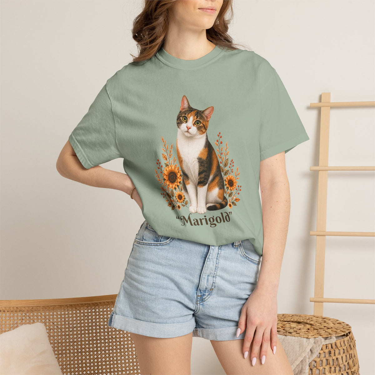 Personalized Calico Cat Sunflower Comfort Colors® T-Shirt