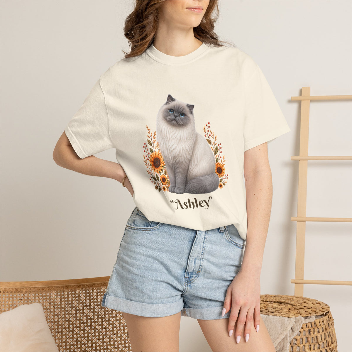 Personalized Blue Point Himalayen Cat Sunflower Comfort Colors® T-Shirt