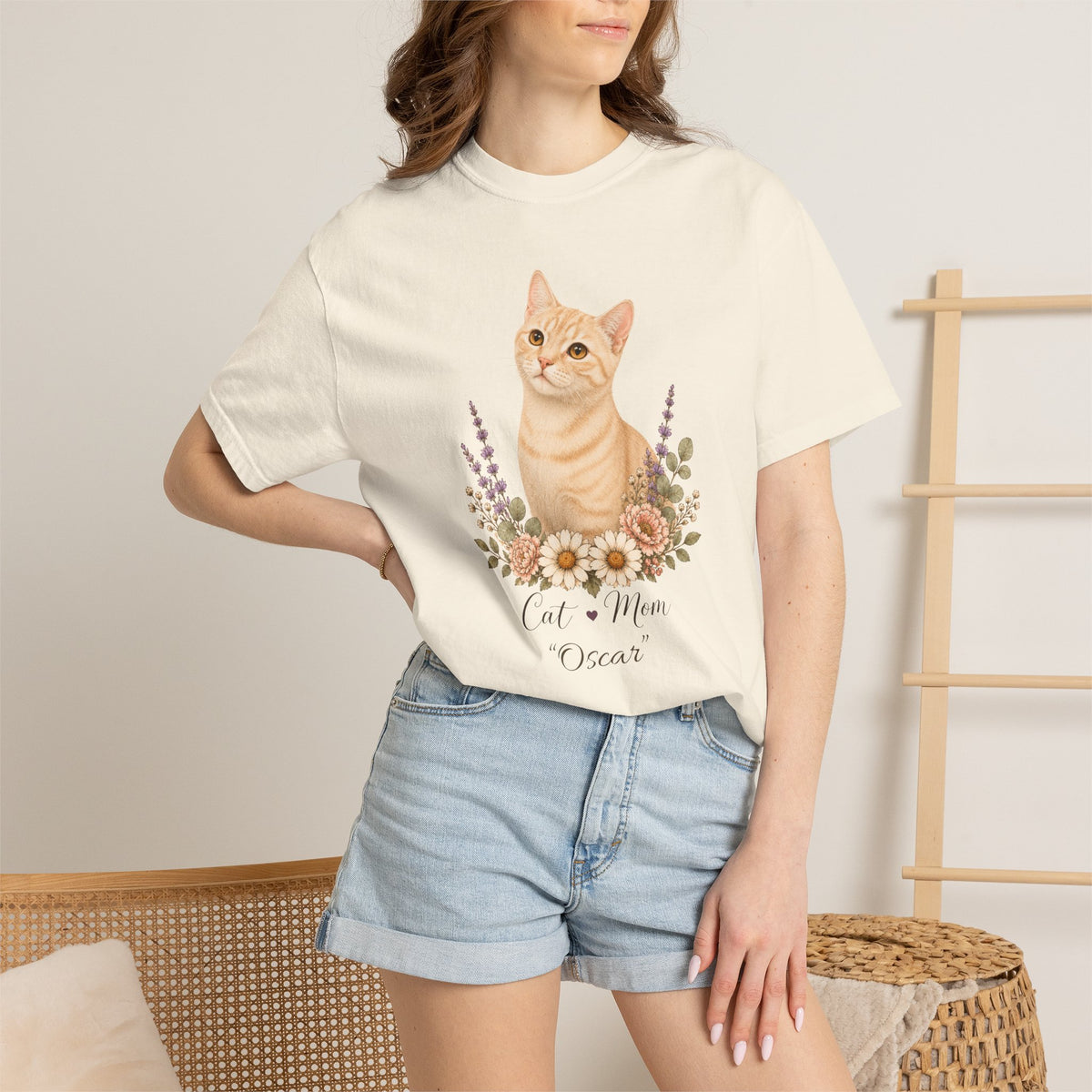 Personalized Cream Tabby Cat Mom Comfort Colors® T-Shirt