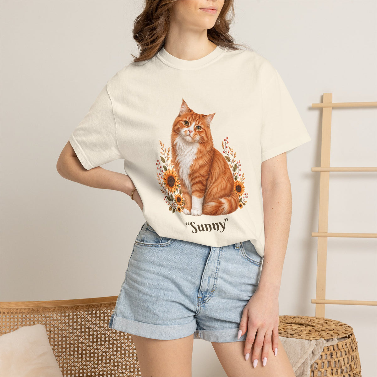 Personalized Maine Coon Cat Sunflower Comfort Colors® T-Shirt