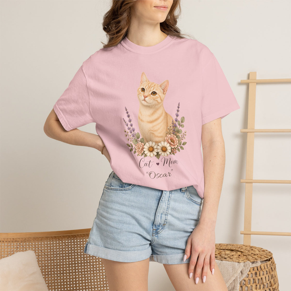 Personalized Cream Tabby Cat Mom Comfort Colors® T-Shirt