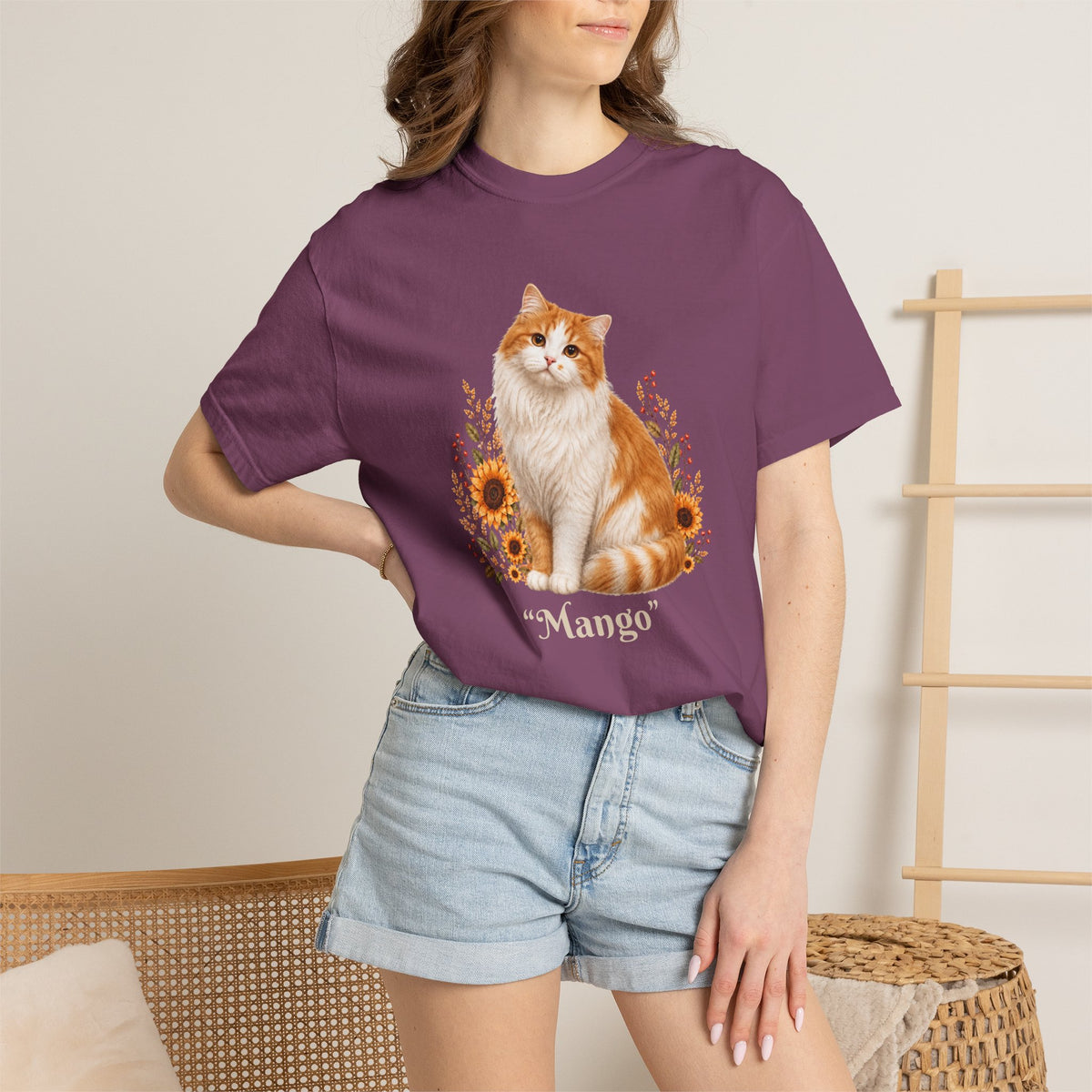 Personalized Ginger Cat Sunflower Comfort Colors® T-Shirt