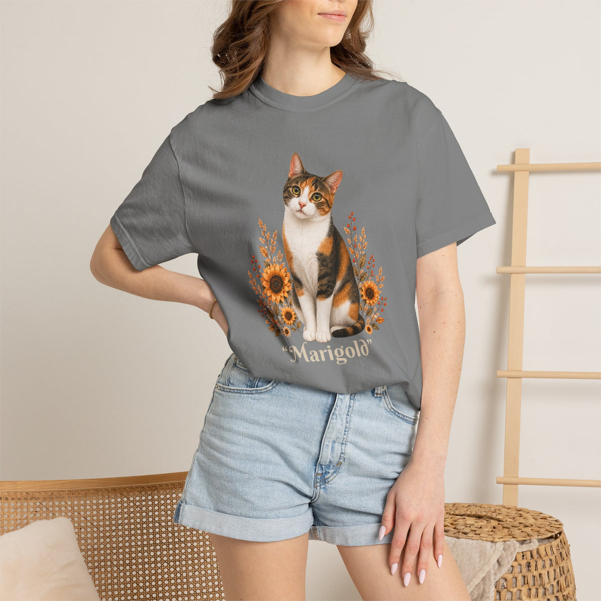 Personalized Calico Cat Sunflower Comfort Colors® T-Shirt