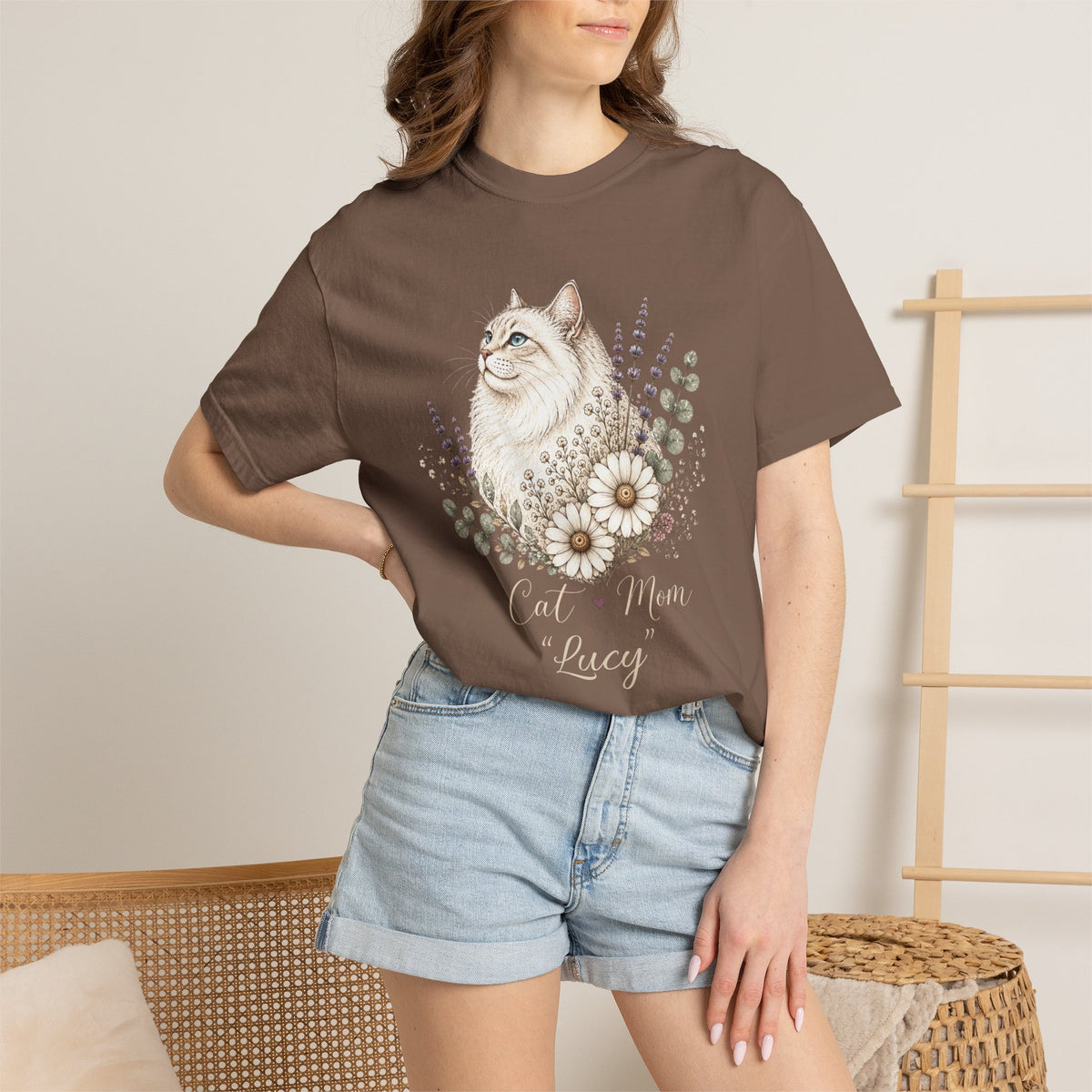 Personalized Adorable Cat Mom Comfort Colors® T-Shirt