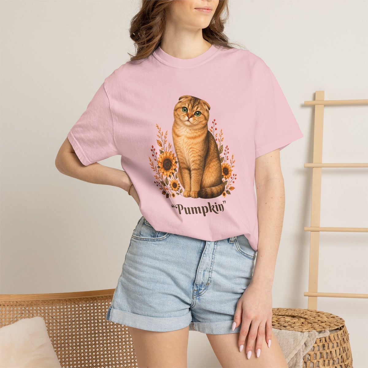 Personalized Scottish Fold Cat Sunflower Comfort Colors® T-Shirt
