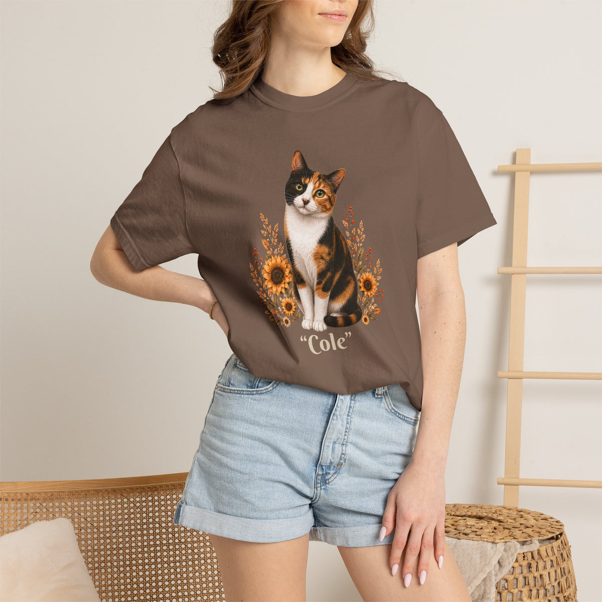 Personalized Calico Cat Sunflower Comfort Colors® T-Shirt