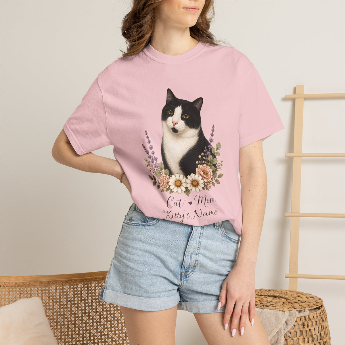 Personalized Black and White Cat Comfort Colors® T-Shirt