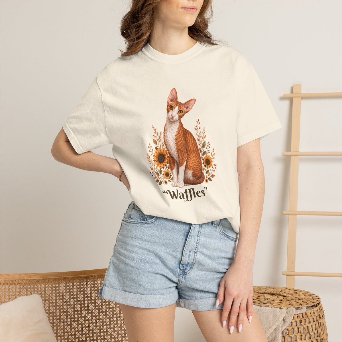 Personalized Cornish Rex Cat Sunflower Comfort Colors® T-Shirt