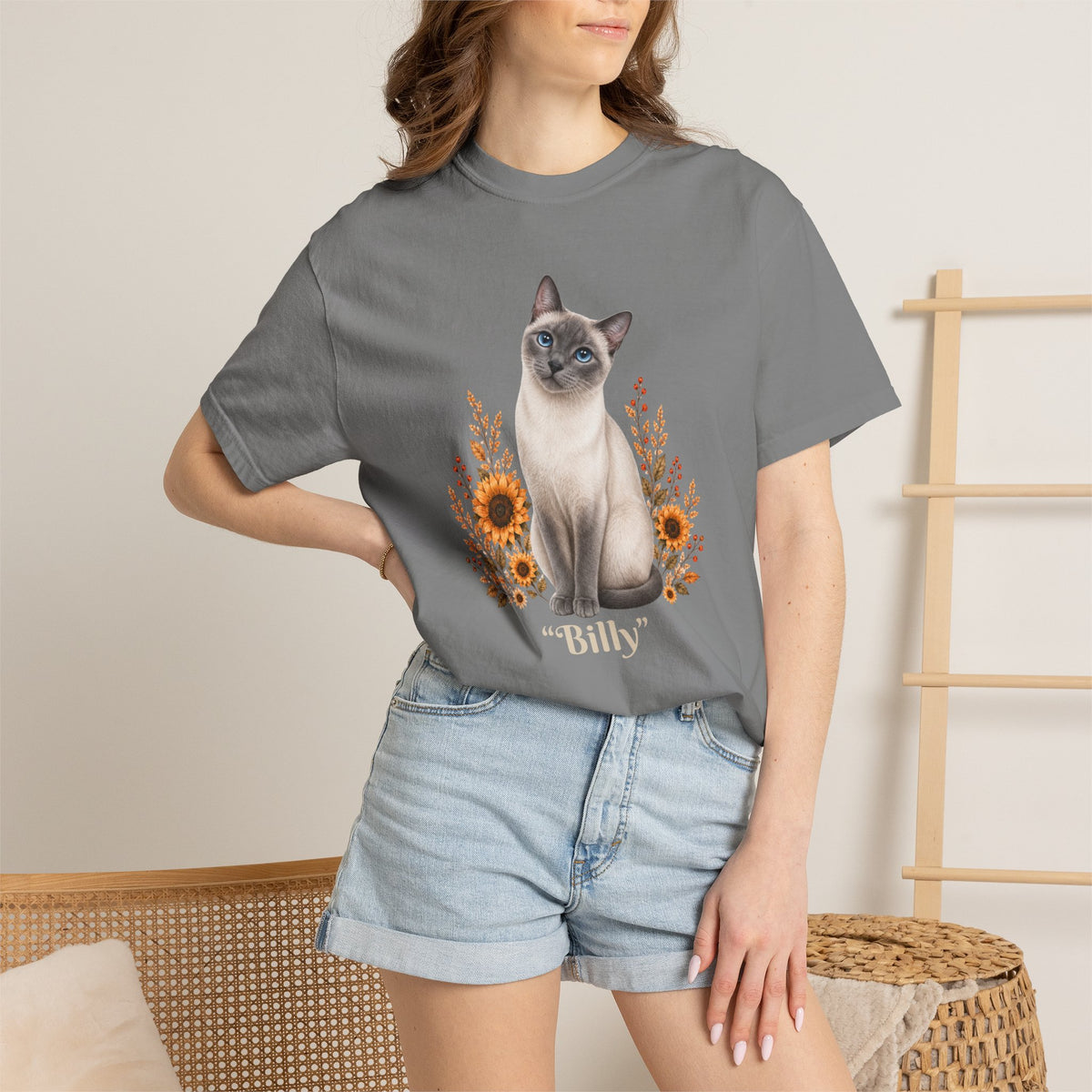 Personalized Siamese Cat Sunflower Comfort Colors® T-Shirt