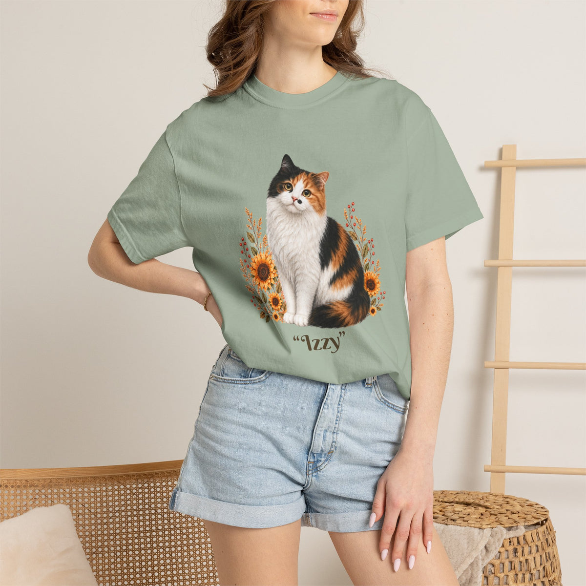 Personalized Calico Cat Sunflower Comfort Colors® T-Shirt