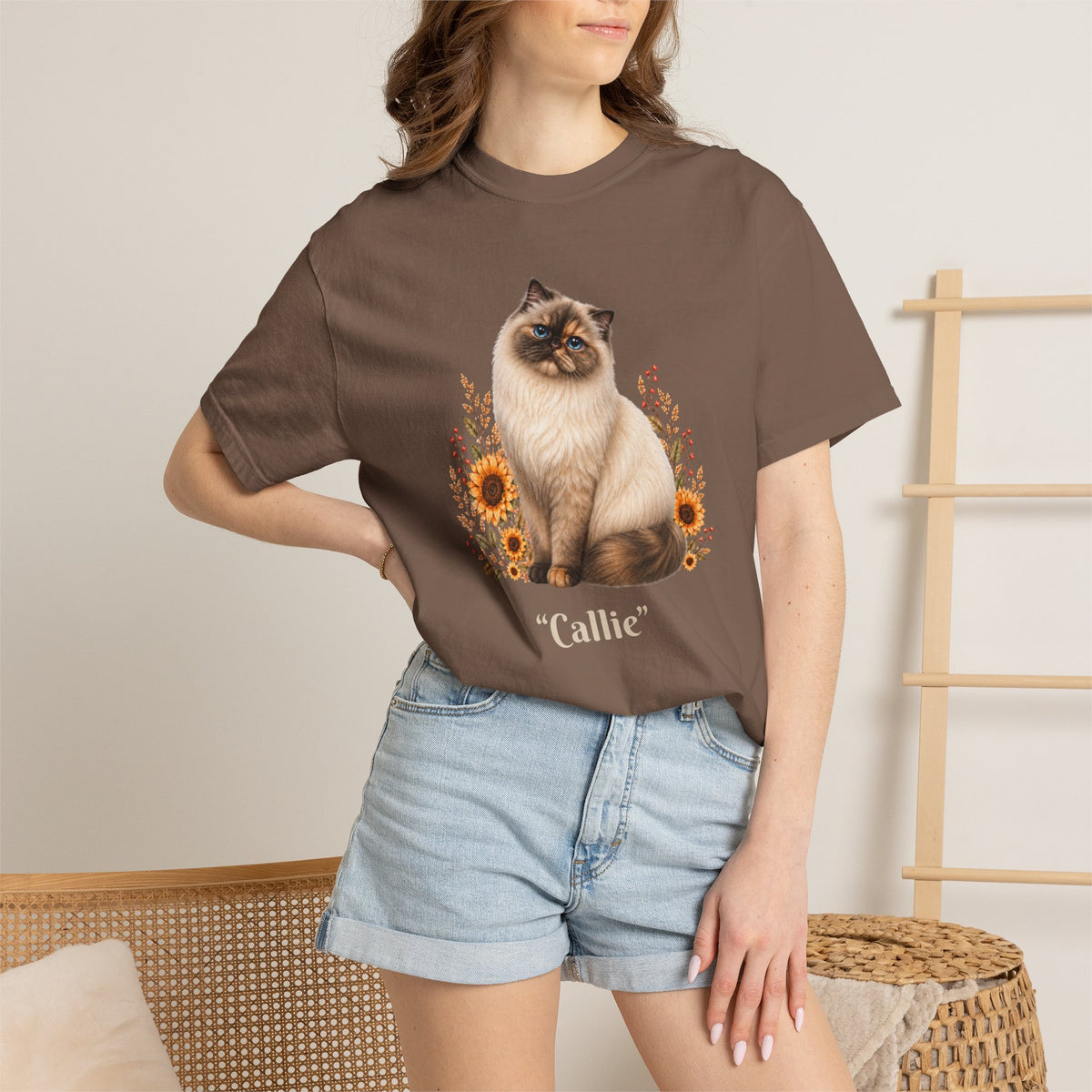 Personalized Seal Point Himalayan Cat Sunflower Comfort Colors® T-Shirt