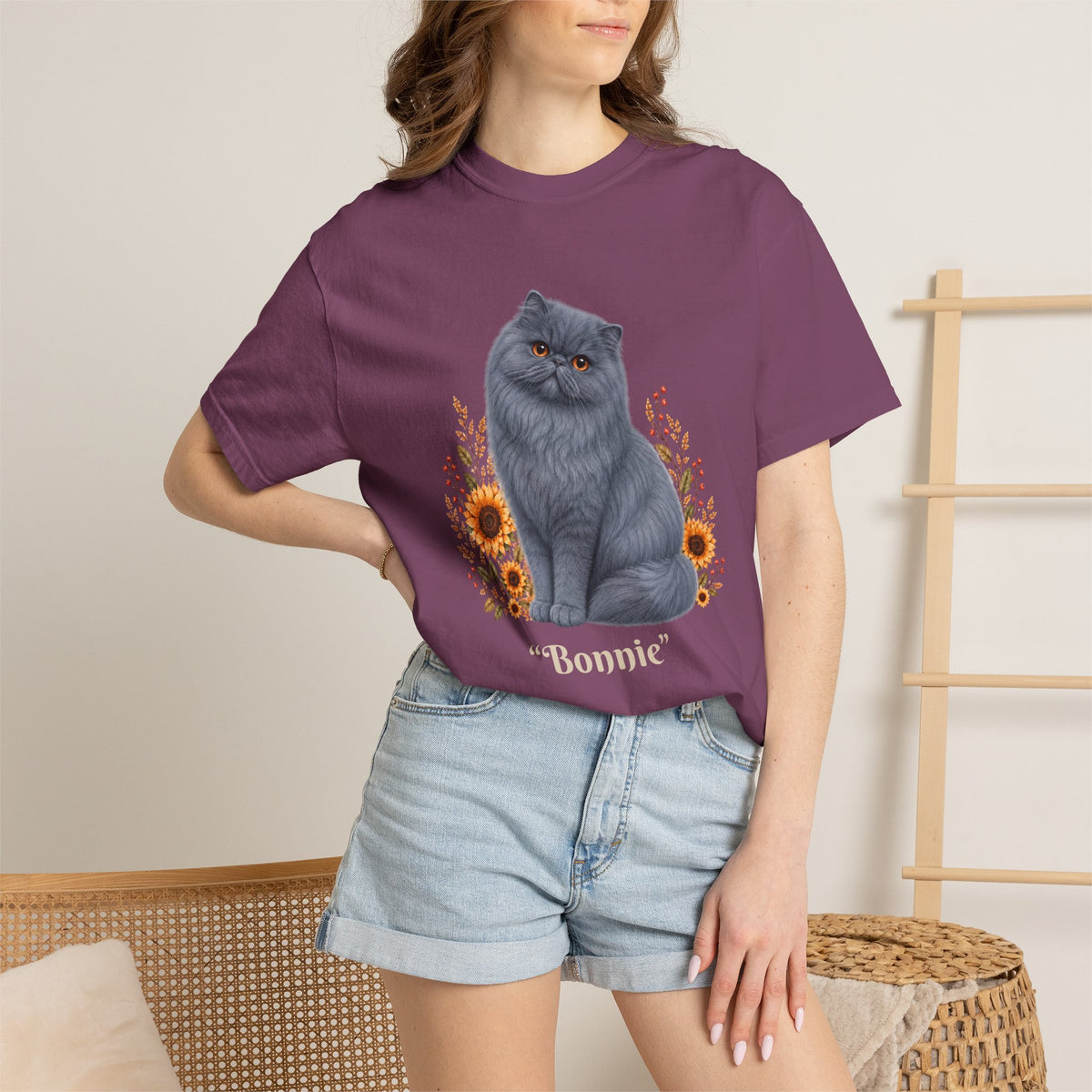 Personalized Blue Persian Cat Sunflower Comfort Colors® T-Shirt
