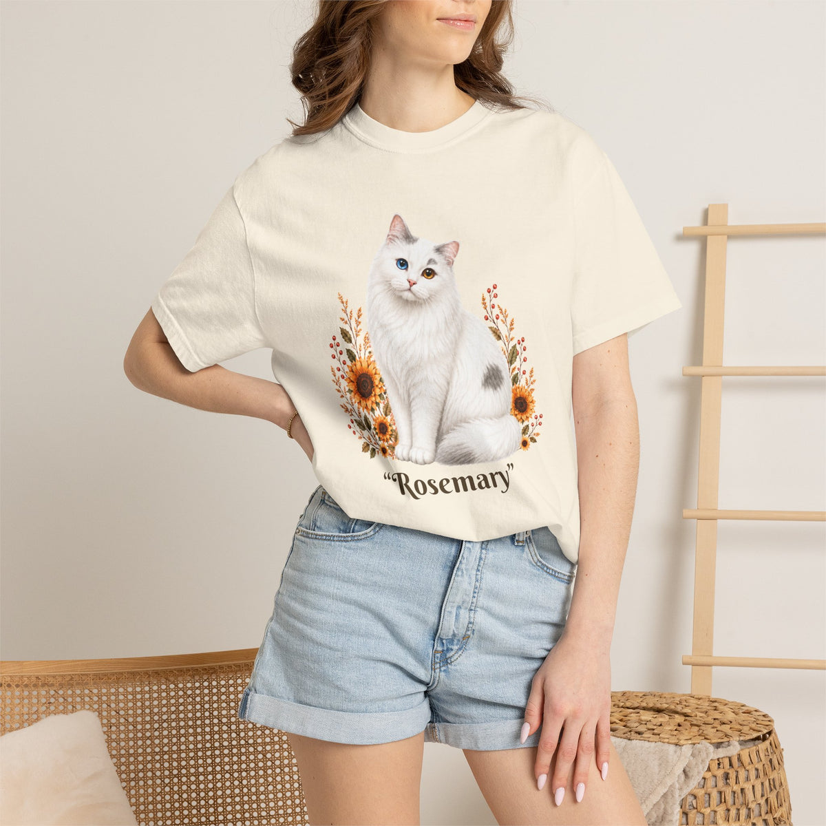 Personalized White Odd Eyed Cat Comfort Colors® T-Shirt