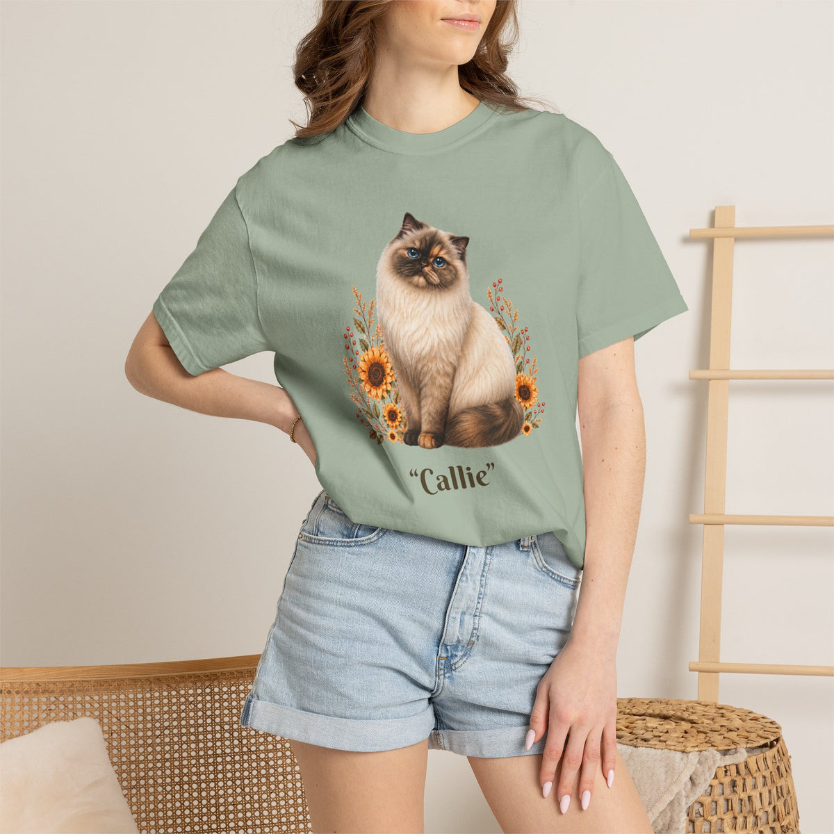 Personalized Seal Point Himalayan Cat Sunflower Comfort Colors® T-Shirt