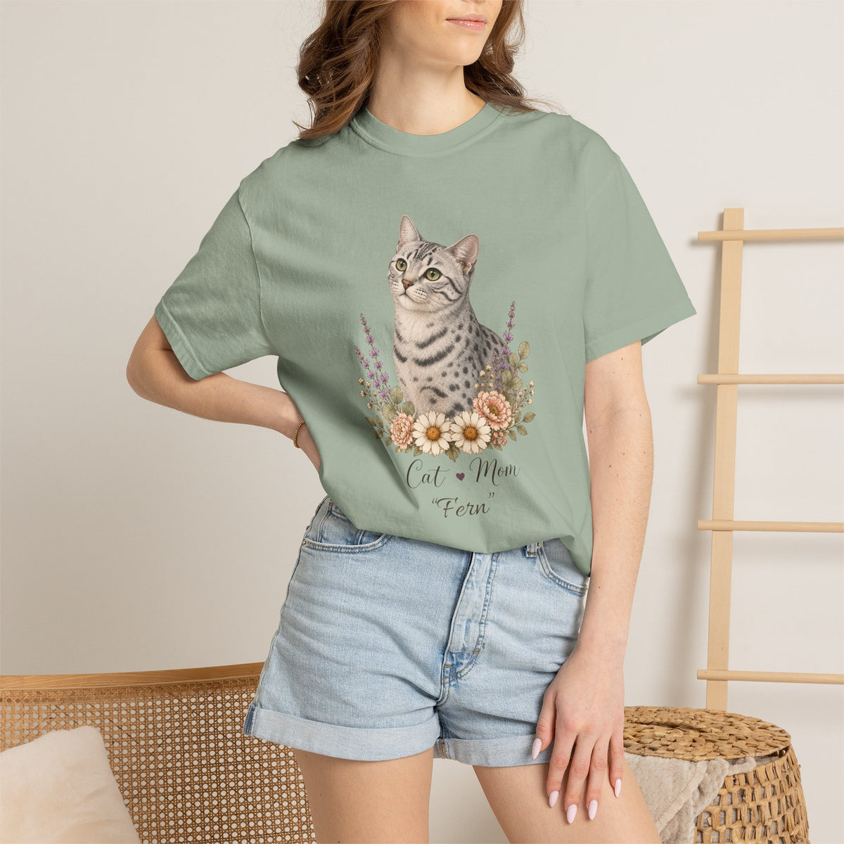 Personalized Silver Egyptian Mai Cat Mom Comfort Colors® T-Shirt