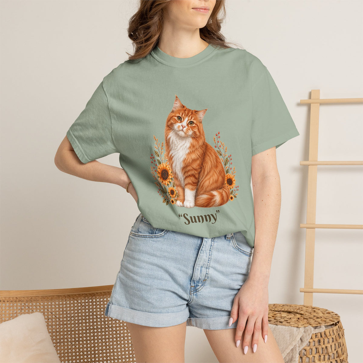 Personalized Maine Coon Cat Sunflower Comfort Colors® T-Shirt