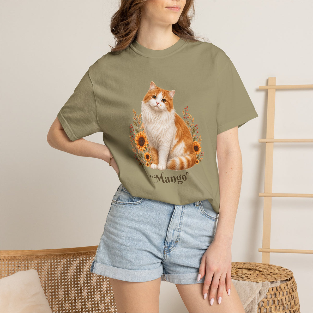 Personalized Ginger Cat Sunflower Comfort Colors® T-Shirt