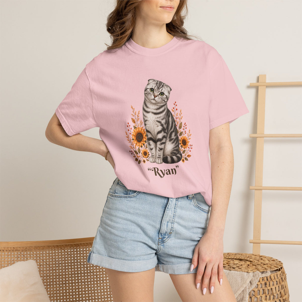 Personalized Scottish Fold Cat Sunflower Comfort Colors® T-Shirt