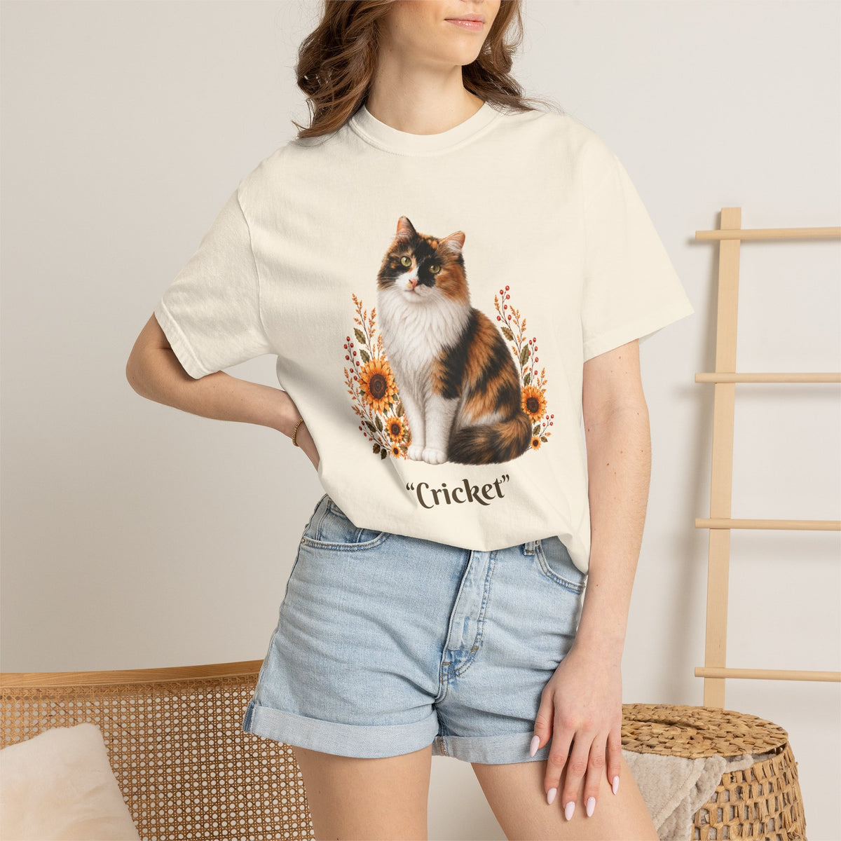 Personalized Calico Cat Sunflower Comfort Colors® T-Shirt