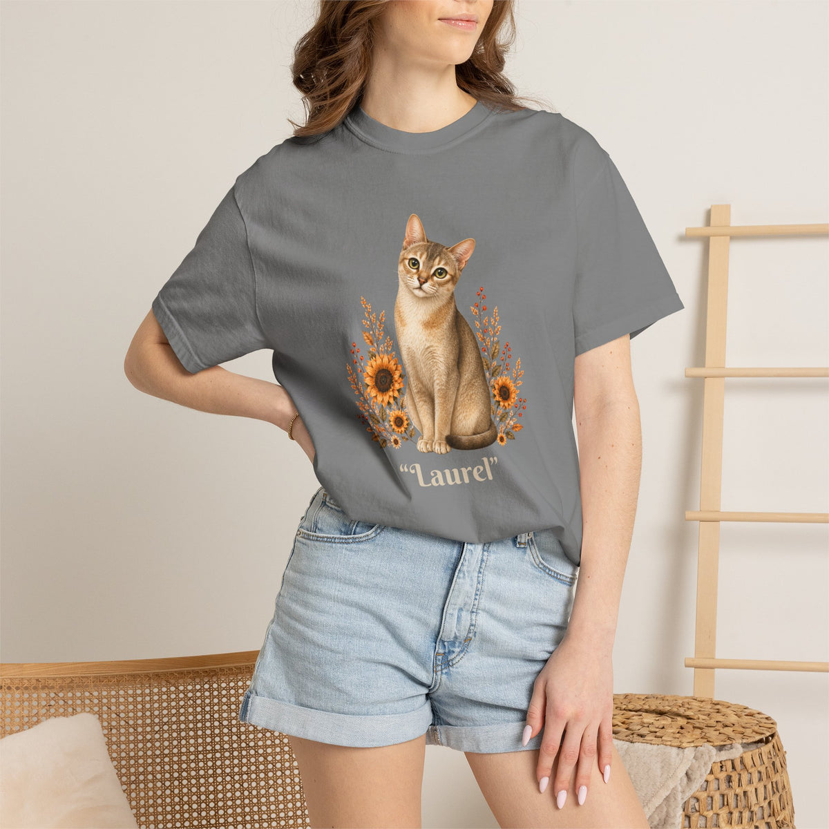 Personalized Petite Singapore Cat Sunflower Comfort Colors® T-Shirt