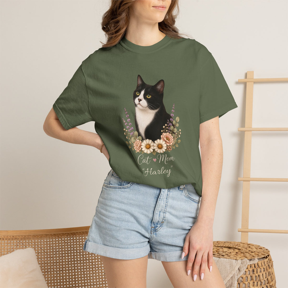 Personalized Tuxedo Cat Mom Comfort Colors® T-Shirt