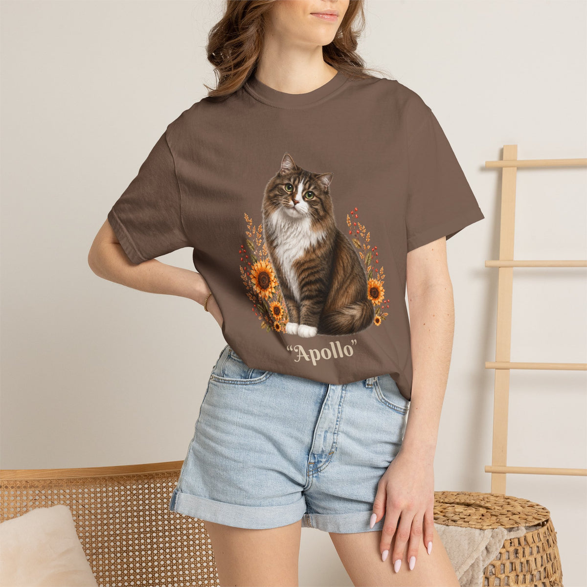 Personalized Longhair Tabby Cat  Sunflower Comfort Colors® T-Shirt