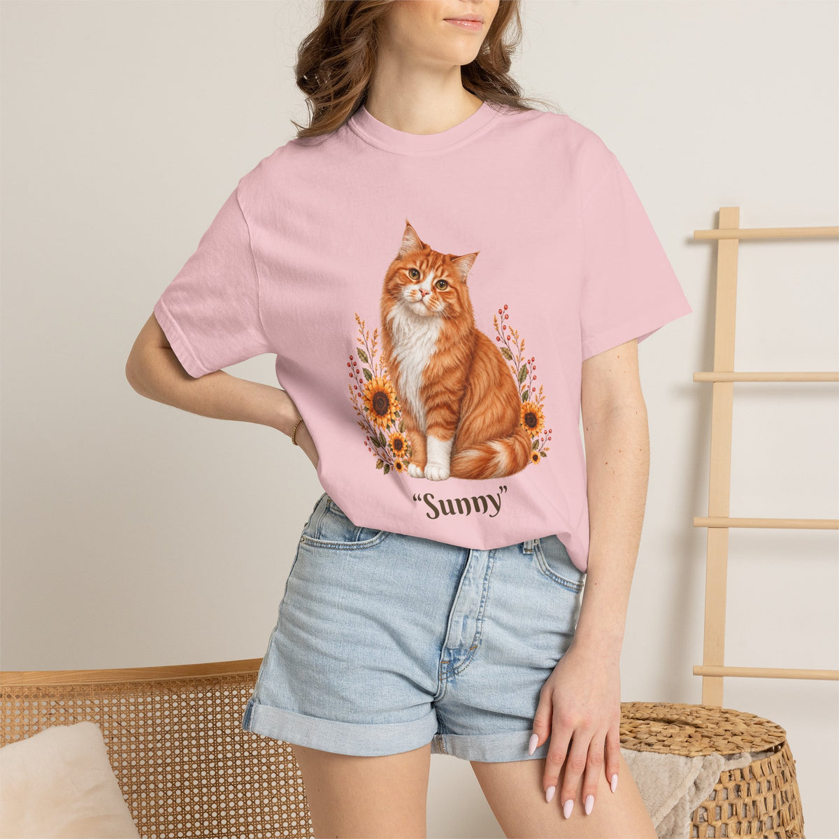 Personalized Maine Coon Cat Sunflower Comfort Colors® T-Shirt