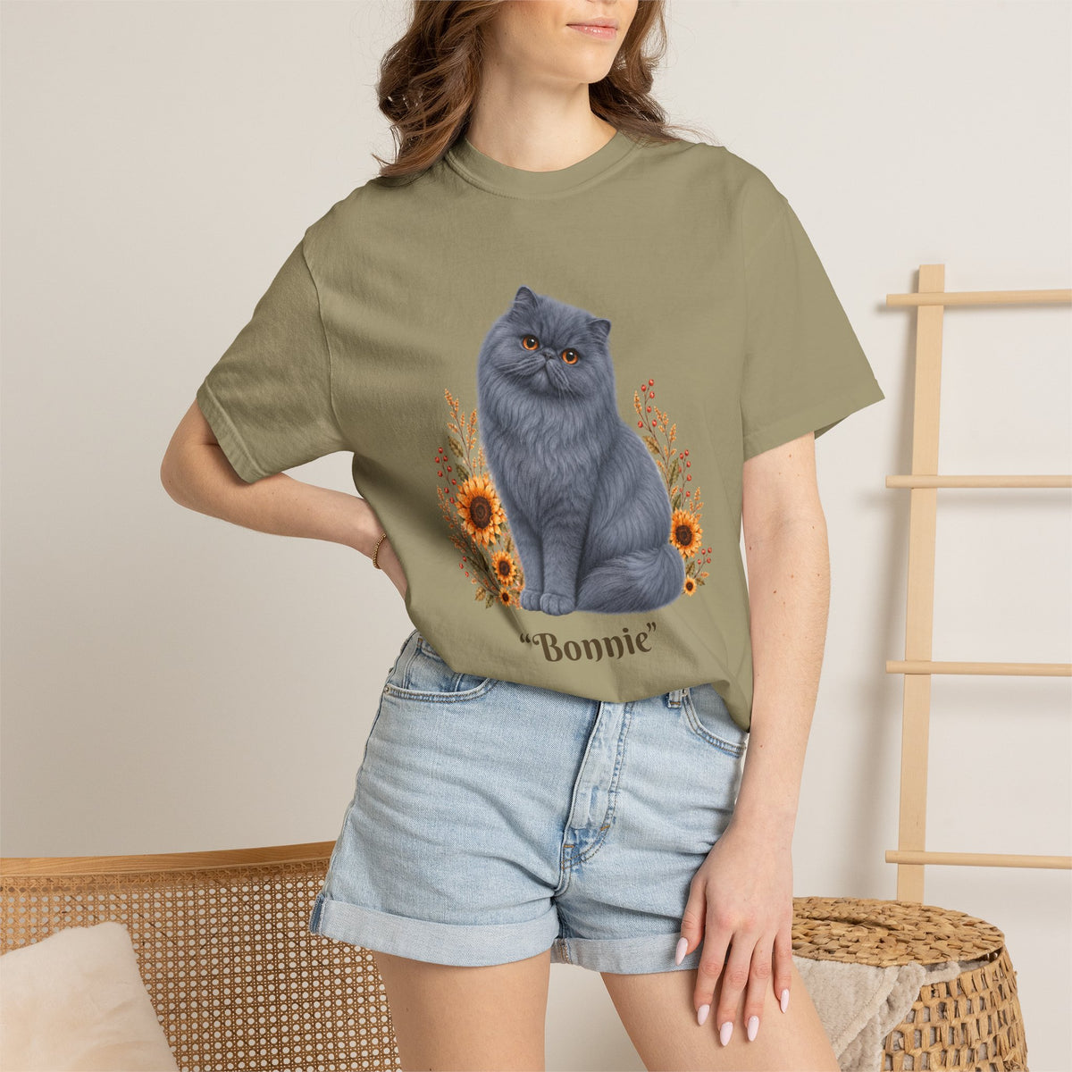 Personalized Blue Persian Cat Sunflower Comfort Colors® T-Shirt