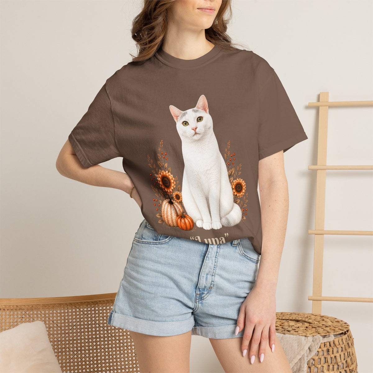 Personalized White Cat Sunflower Comfort Colors® T-Shirt