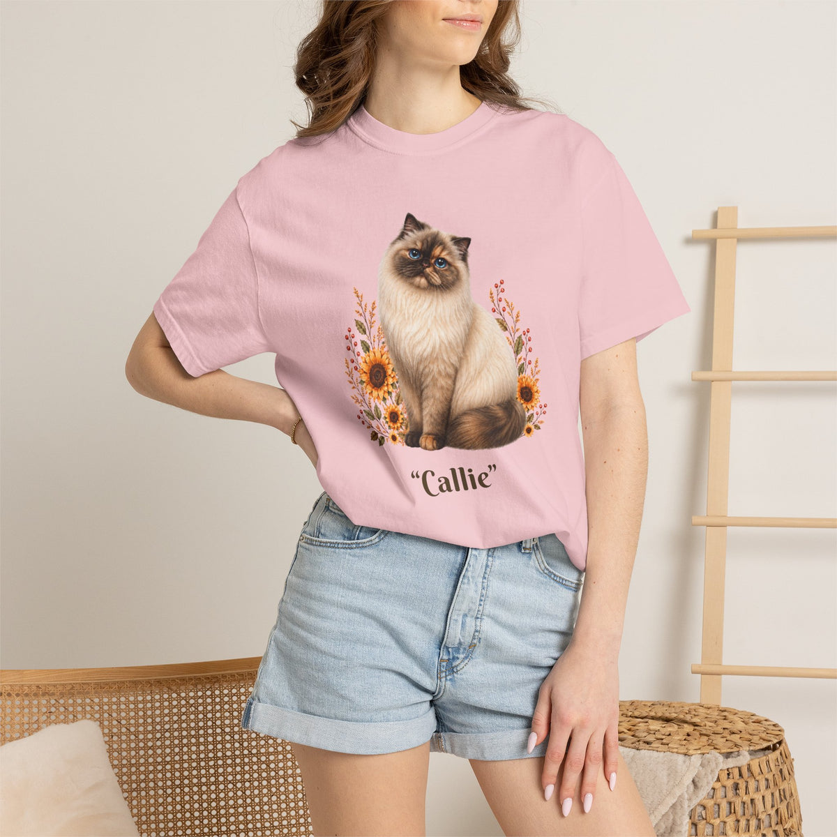 Personalized Seal Point Himalayan Cat Sunflower Comfort Colors® T-Shirt