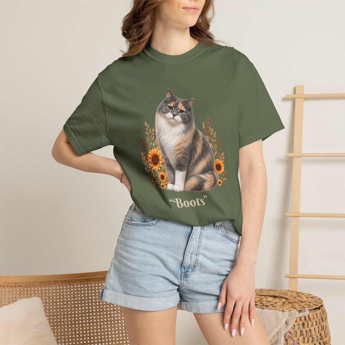 Personalized Calico Cat Sunflower Comfort Colors® T-Shirt