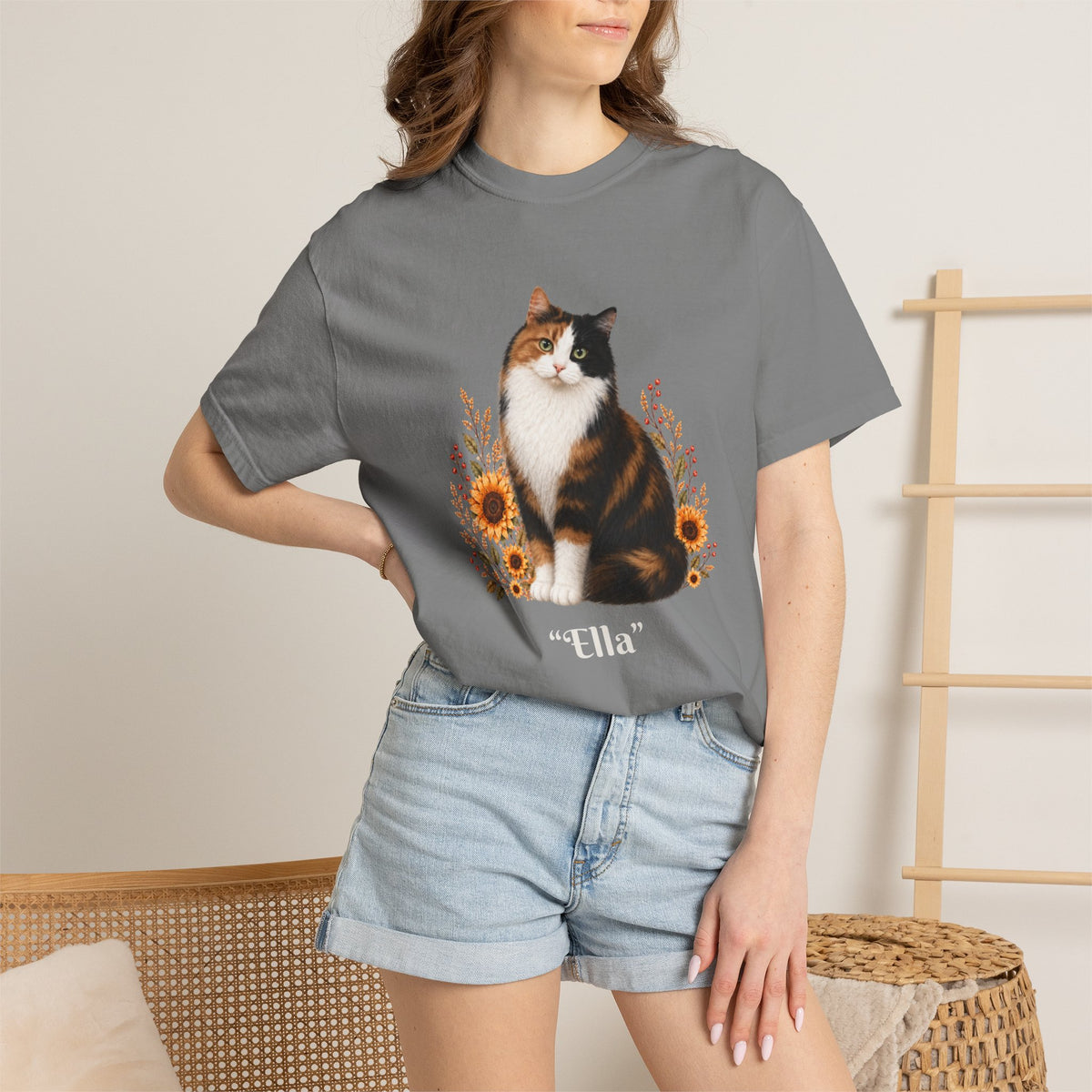 Personalized Calico Cat Sunflower Comfort Colors® T-Shirt